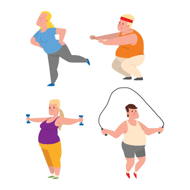 Kövér embereket fitness edzőteremben vektor - Vektor, kép