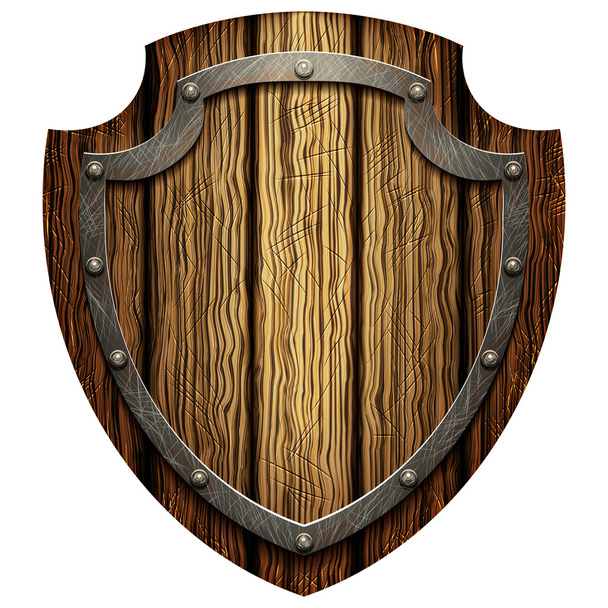 Oaken shield of the warrior with the metal studs - Vetor, Imagem