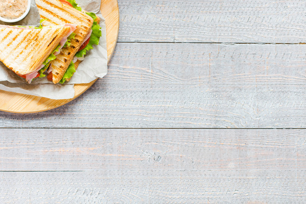 Top view of Healthy Sandwich toast on a wooden background - Фото, зображення