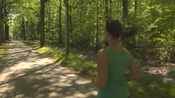 Młoda kobieta jogging w parku wiosny  - Materiał filmowy, wideo