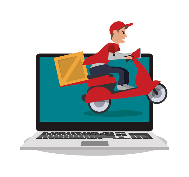 Laptop and delivery design - Διάνυσμα, εικόνα