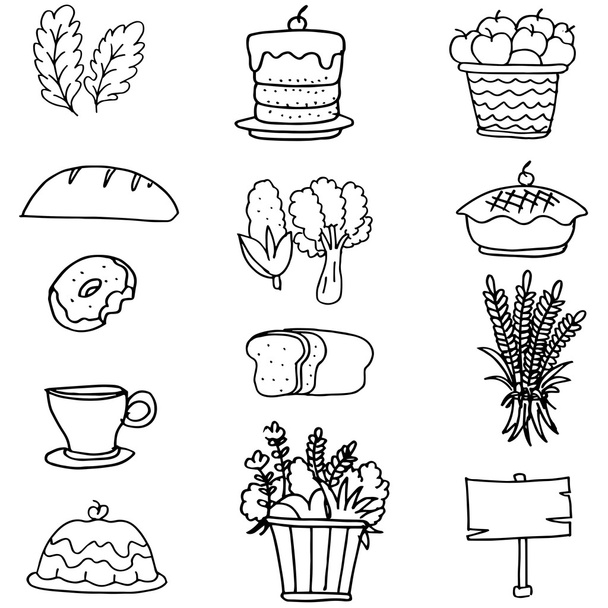 Doodle of thanksgiving set food vegetable - Вектор,изображение
