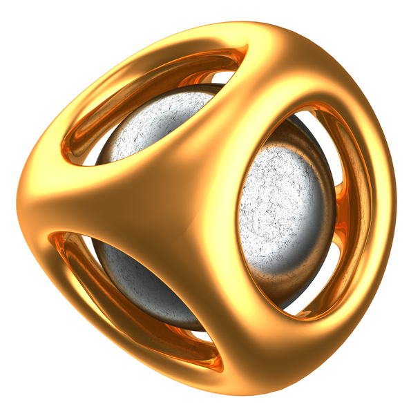 golden structure with metal sphere inside - Foto, Imagen