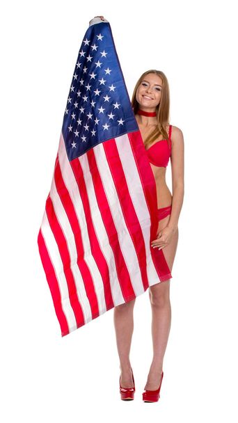 US flag in woman hands - Zdjęcie, obraz