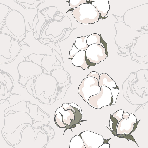Seamless pattern with hand drawn cotton flowers - Vector, Image