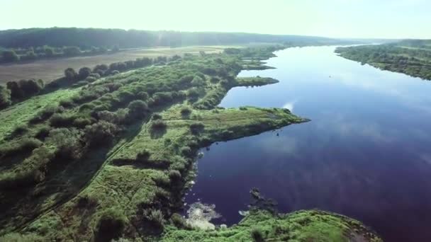 aerial landcape of river in green meadows - Záběry, video
