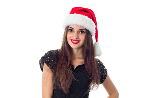girl in santa hat smiling - Photo, Image