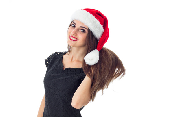 young girl in santa hat smiling - Foto, Imagem