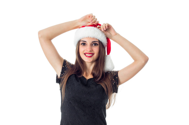 beauty young girl in santa hat - Photo, image