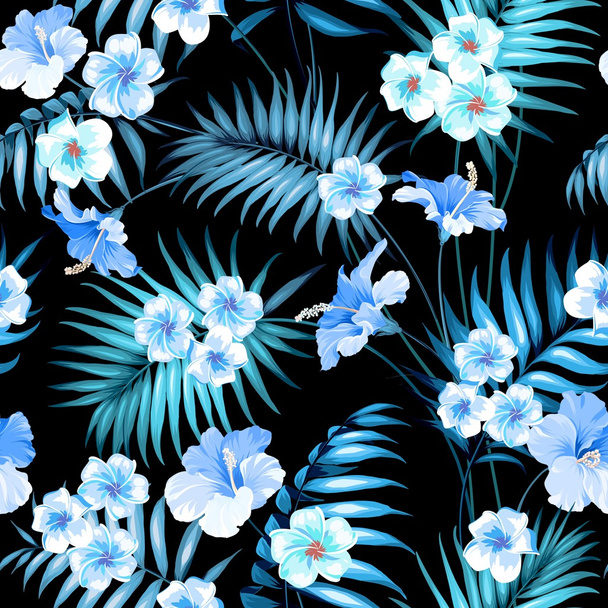 Tropical flowers and jungle palms. - Vector, Image