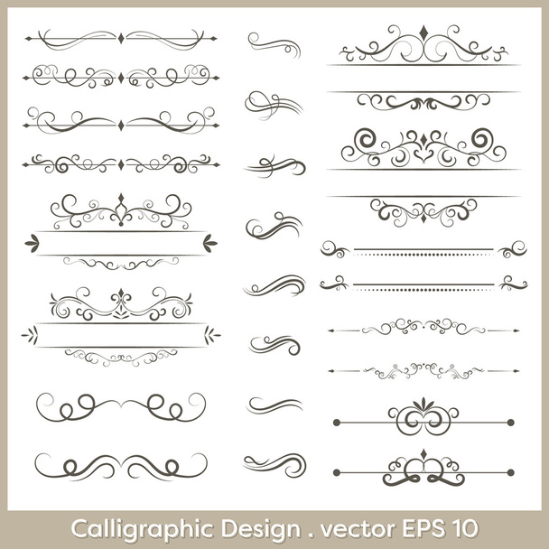 Set of calligraphic vintage vector ornaments with dashes and dividers. - ベクター画像