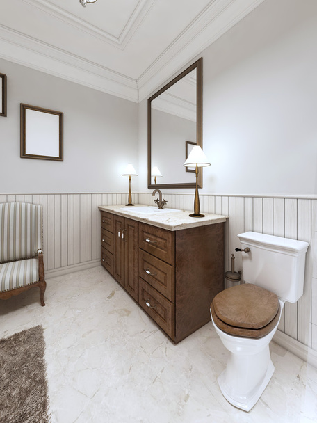 Cuarto de baño de estilo moderno con bañera lavabo y WC con un comfor
 - Foto, imagen