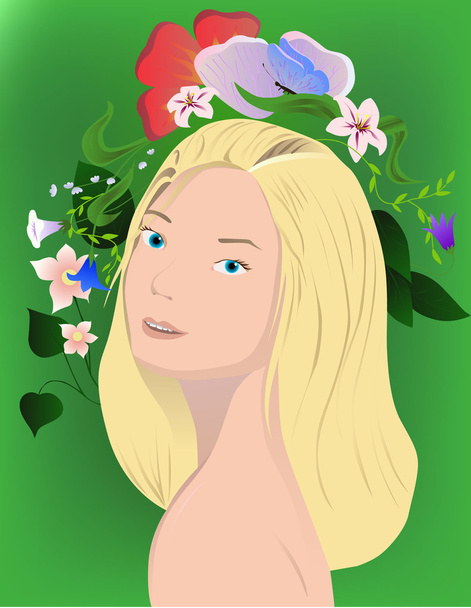 Blondine mit Blumen - Vektor, Bild