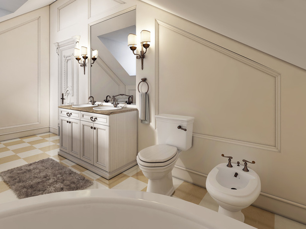 Розкішна ванна кімната на мансардного поверху в стилі Прованс. - Фото, зображення