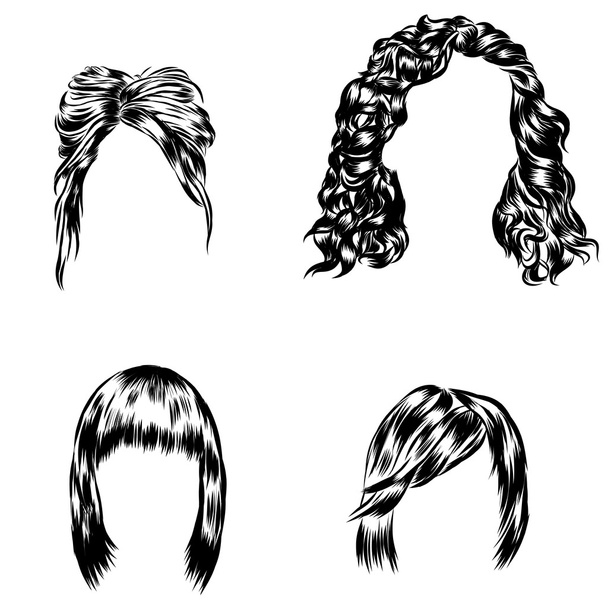 Ensemble dessiné à la main de différentes styles de cheveux de femmes
. - Vecteur, image