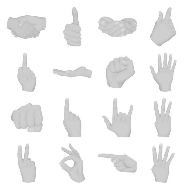 El hareketleri, tek renkli bir tarzda Icons set. El hareketleri büyük toplama sembol stok illüstrasyon vektör - Vektör, Görsel
