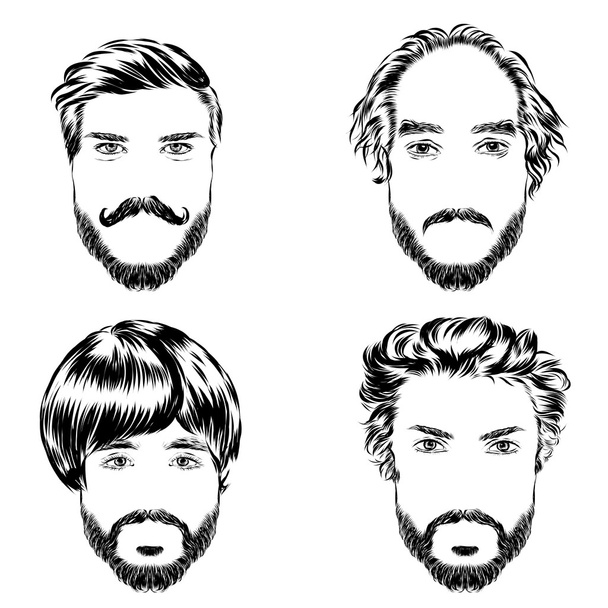 Conjunto de penteados masculinos, barba e bigode. Esboço desenhado à mão. Ilustração vetorial
. - Vetor, Imagem