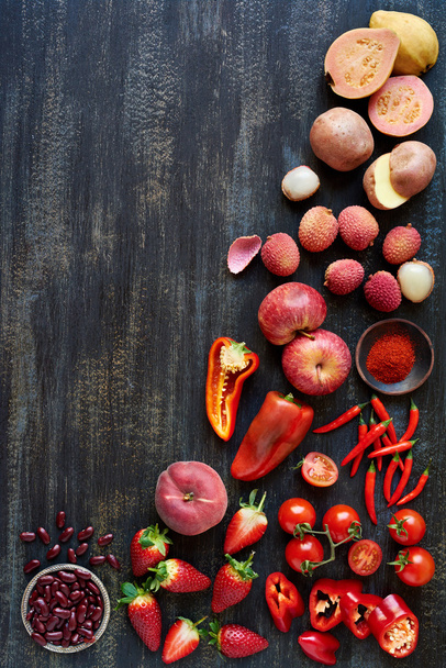 Vegetables and fruits on wooden table - Fotografie, Obrázek