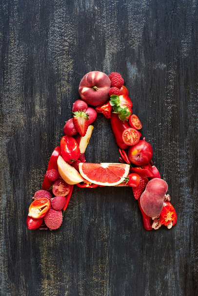 Vegetables and fruits in alphabet letter - Zdjęcie, obraz