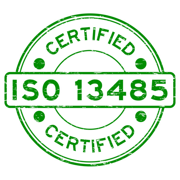 Grunge vihreä ISO 13485 sertifioitu kumileima
 - Vektori, kuva