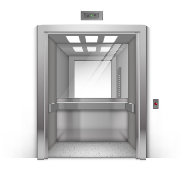 Elevador de escritório de metal cromado aberto com espelho
 - Vetor, Imagem