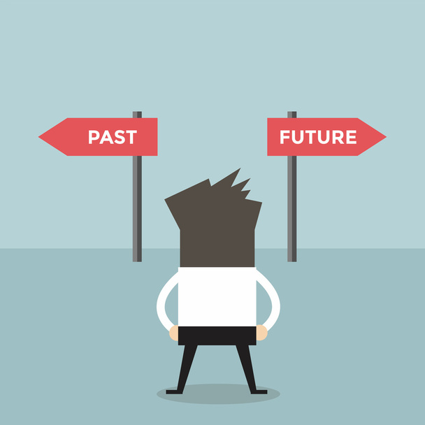 Businessman decision about past and future way - Vector, Image