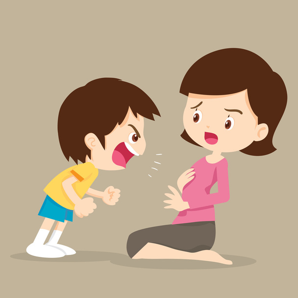 Wütender Junge schreit mit Mama - Vektor, Bild