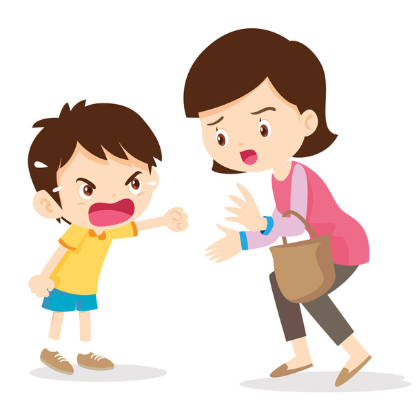 Çocuk annesiyle bağıran kızgın - Vektör, Görsel