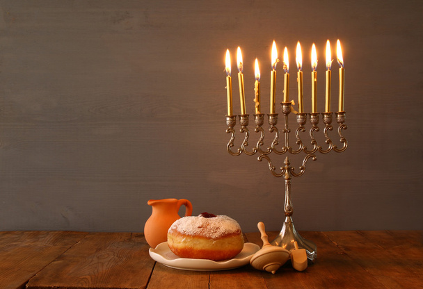 Low key Image of jewish holiday Hanukkah background - Zdjęcie, obraz