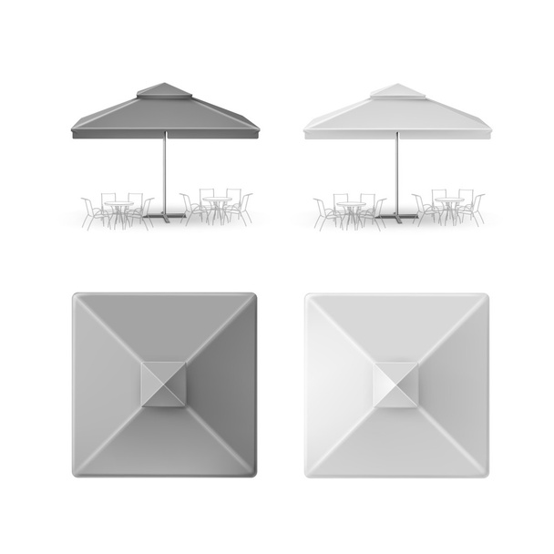 Set of Gray Restaurant Parasol Top Side Front View - Διάνυσμα, εικόνα