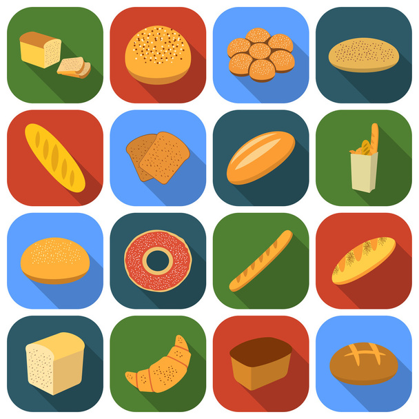 Bread set icons in flat style. Big collection bread vector symbol stock illustration - Vetor, Imagem