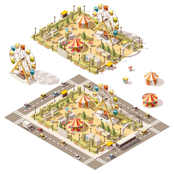 Vector isometric low poly amusement park - Vector, Image