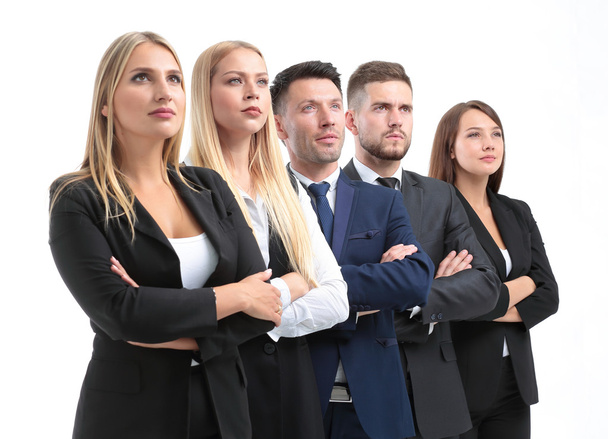 Equipe de pessoas bem sucedidas e confiantes posando em um backgr branco
 - Foto, Imagem