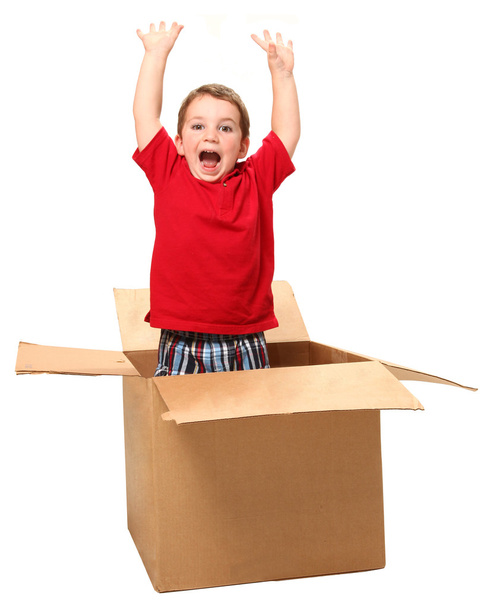 Adorable Three Year Old in Box - 写真・画像