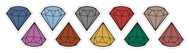 Векторный набор наклеек бриллиантовые значки в разных цветах 80-90-х годов в комическом стиле
 - Вектор,изображение