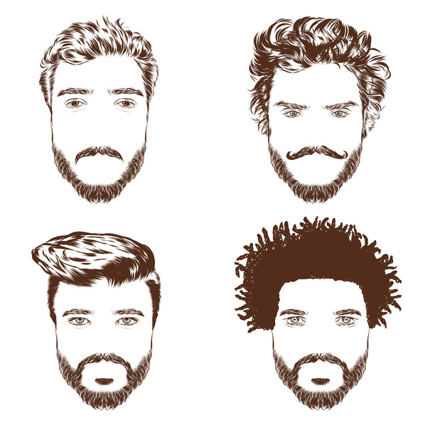 Conjunto de penteados masculinos, barba e bigode. Esboço desenhado à mão. Ilustração vetorial
. - Vetor, Imagem