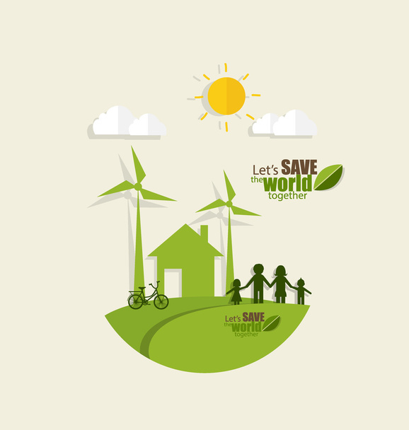 ECO FRIENDLY. Ecology concept with Green Eco Earth and Trees. Ve - Vector, Image
