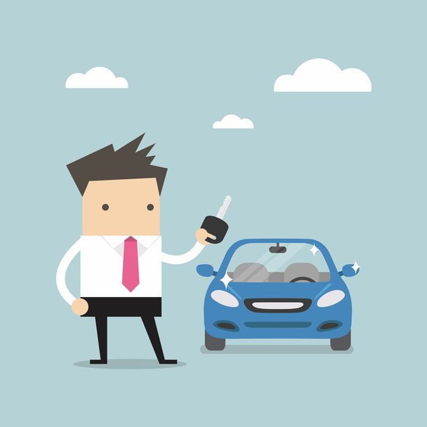Businessman holding a key of a new car vector - Vector, Image