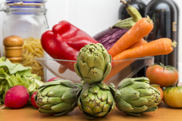 Natürmort sebze ve makarna tencere - Fotoğraf, Görsel