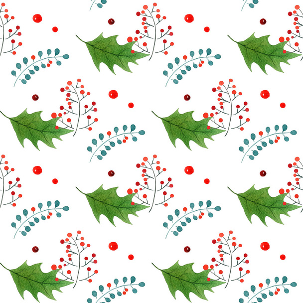 винтажный бесшовный рождественский узор с ветками и падубами berries.for дизайн сезона
. - Фото, изображение