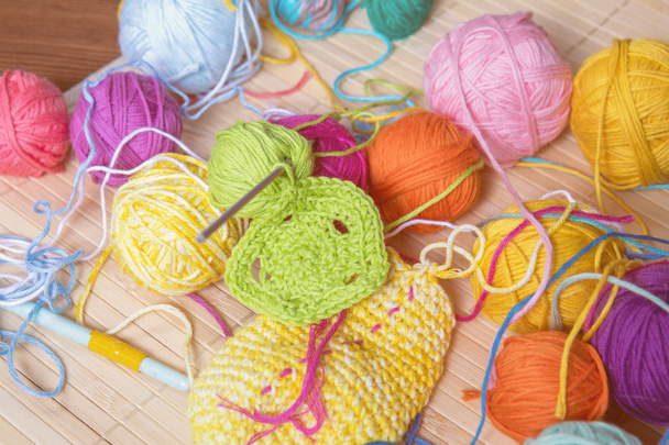 Colorful clews yarn and crochet hook  - Fotografie, Obrázek