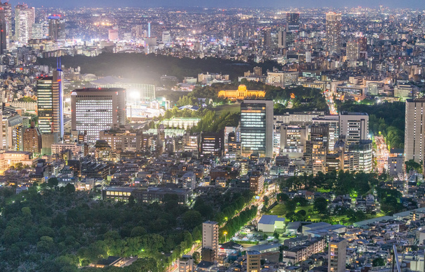 東京夜空中スカイライン、日本 - 写真・画像
