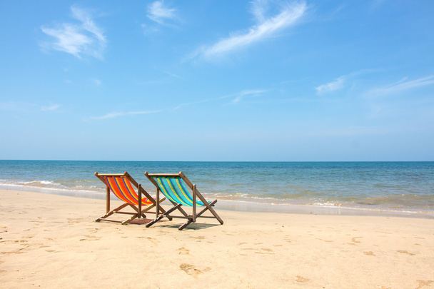Deckchair, chair on the beach in sunshine day. - Фото, изображение