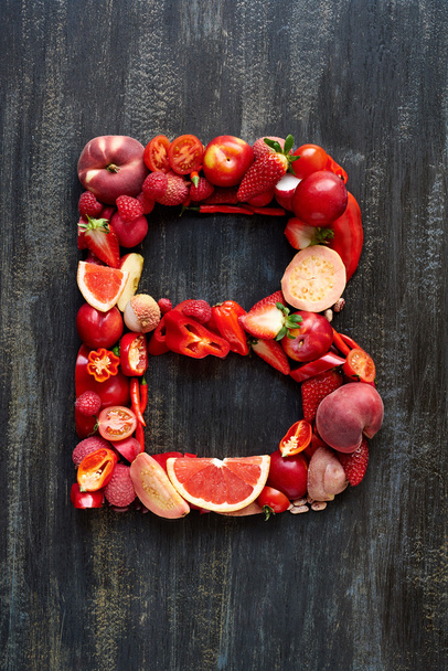 Vegetables and fruits in alphabet letter - Zdjęcie, obraz