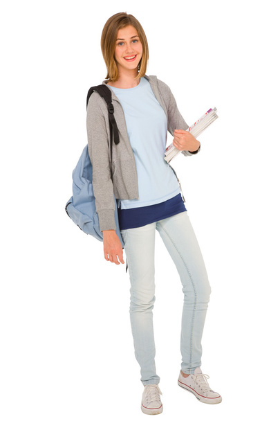 Teenage girl with backpack and books - Fotografie, Obrázek