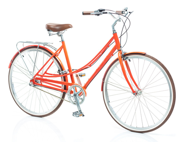 Stylish womens orange bicycle isolated on white - Fotografie, Obrázek