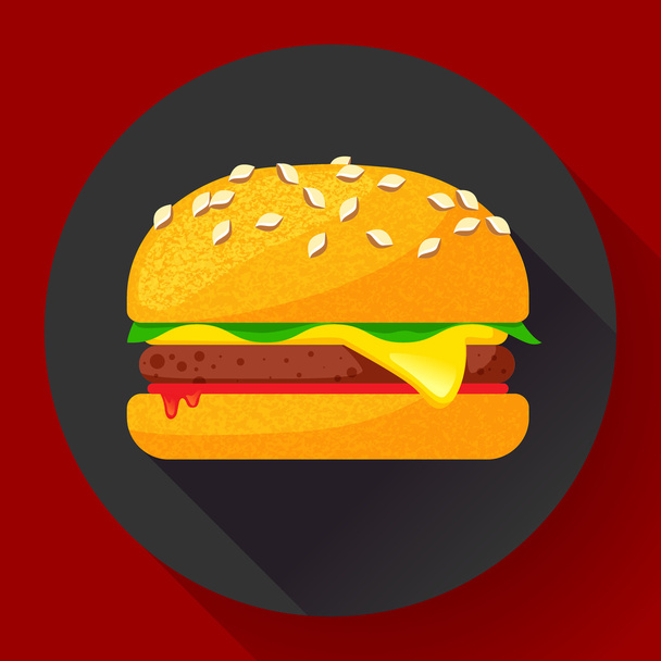 Hete hamburger hamburger of cheeseburger vector. Fastfood pictogram plat - Vector, afbeelding