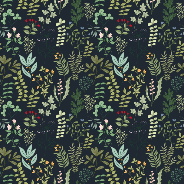 Seamless pattern of flowers, herbs and leaves - Vector, Image