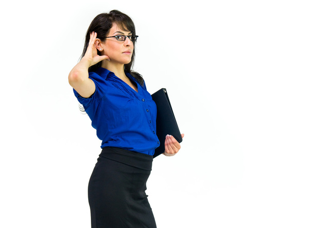 young businesswoman listening secret - Фото, изображение