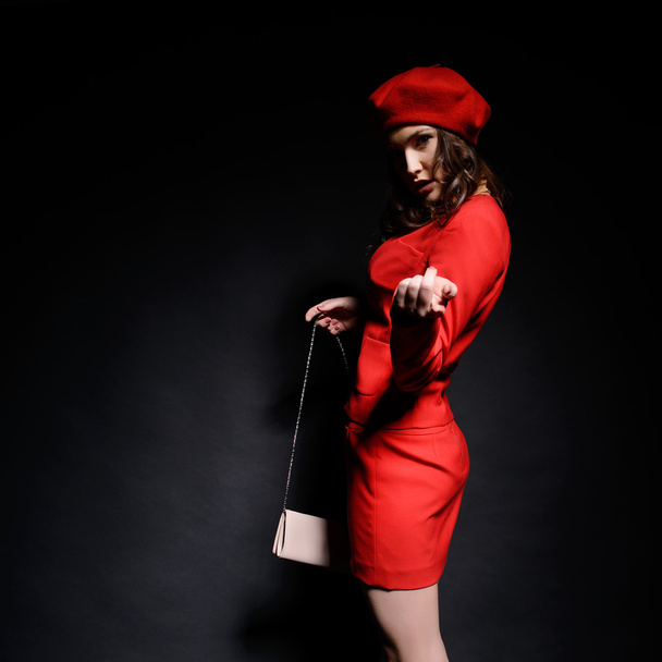 fashion girl in red suit - Φωτογραφία, εικόνα